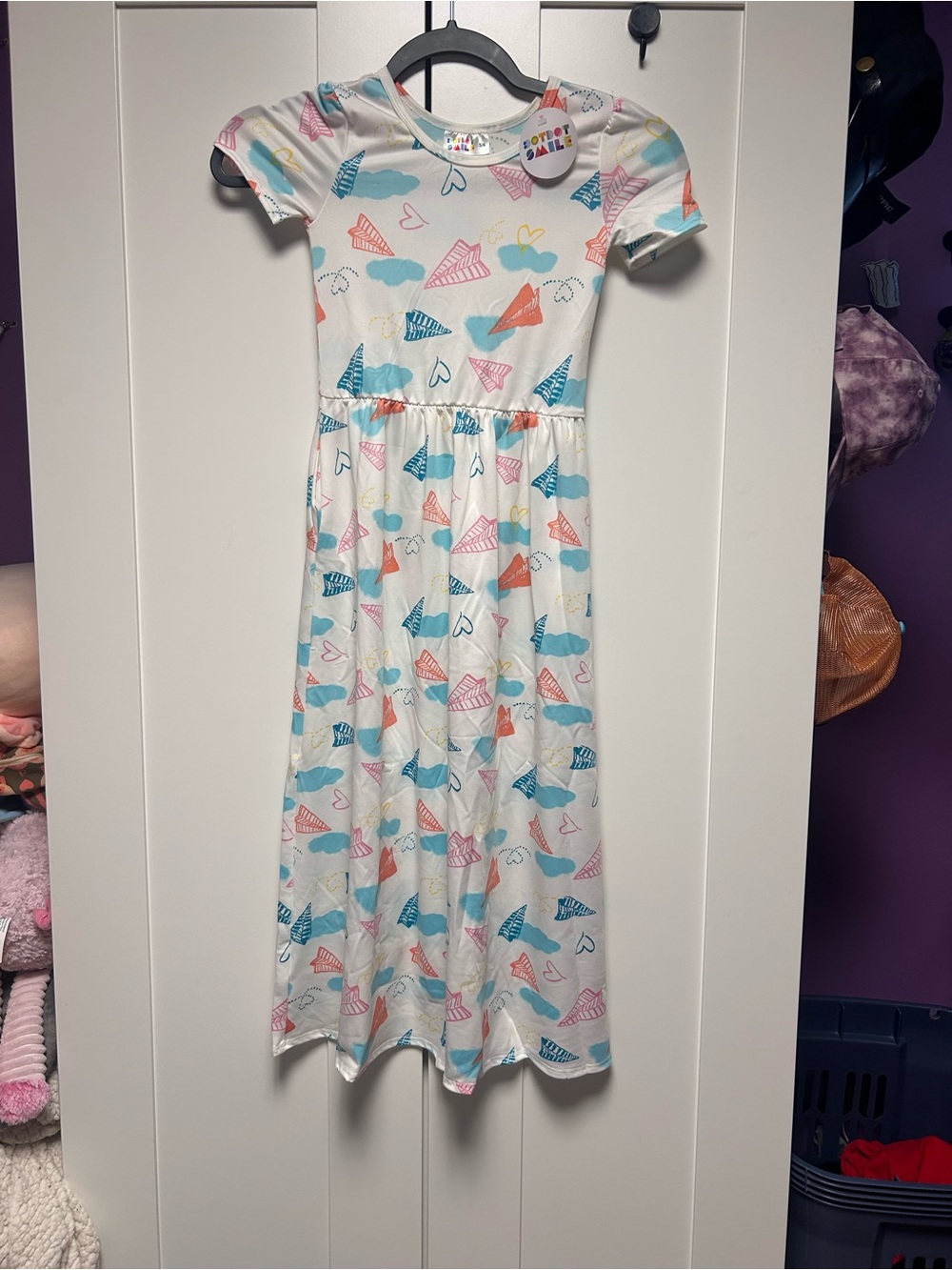 Girls' White Cloud & Kite Print Dress - Kids